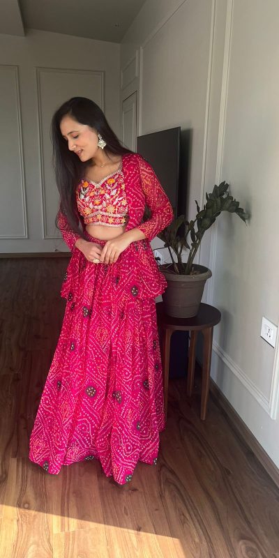 Commitment Pink Color Pure Bandhrej Heavy Embroidery Sequence Lehenga Choli
