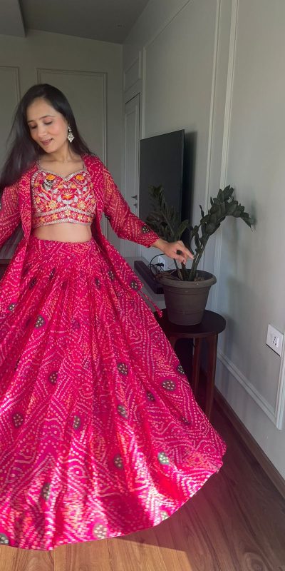 Commitment Pink Color Pure Bandhrej Heavy Embroidery Sequence Lehenga Choli