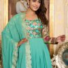 Stunning Sea Green Faux Color Fox Georgette Embroider Pure Zecard Work Gown