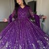 Women's Purple Color Fox Georgette sequence Embroidery Work With Gown