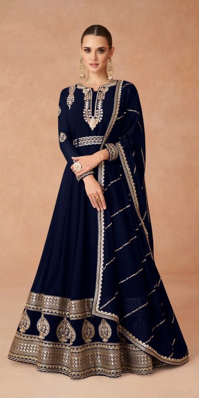 Amazing Black Color Faux Georgette With Embroidery Work Anarkali Gown