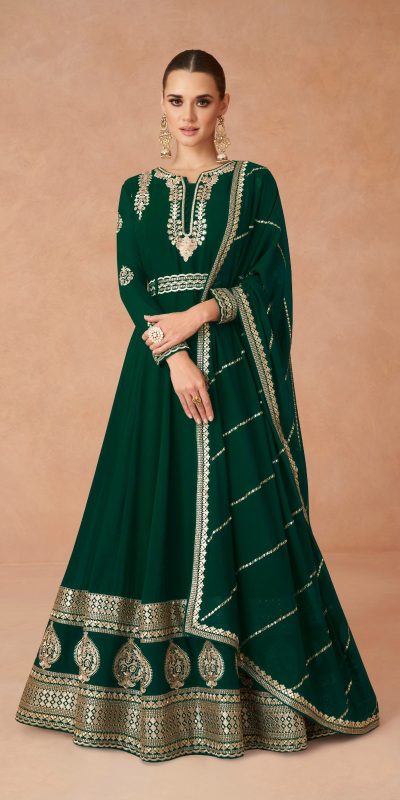 Amazing Dark green Color Faux Georgette With Embroidery Work Anarkali Gown