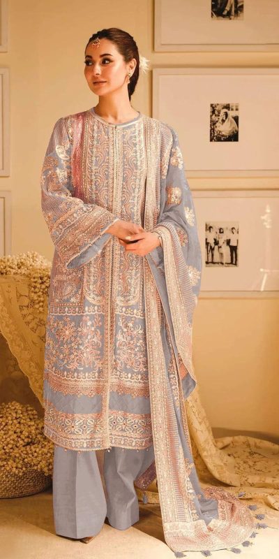 Amazing Light Grey Color Fox Georgette With Embroidery Sequence With Moti Salwar Suit