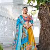 Sky Blue Dola Silk Print Zari Border Lehenga Choli