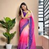 Beautiful Purple Color Soft Georgette Satin With Digital Print Embroidery Work Saree