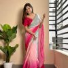 Beautiful Red Color Soft Georgette Satin With Digital Print Embroidery Work Saree