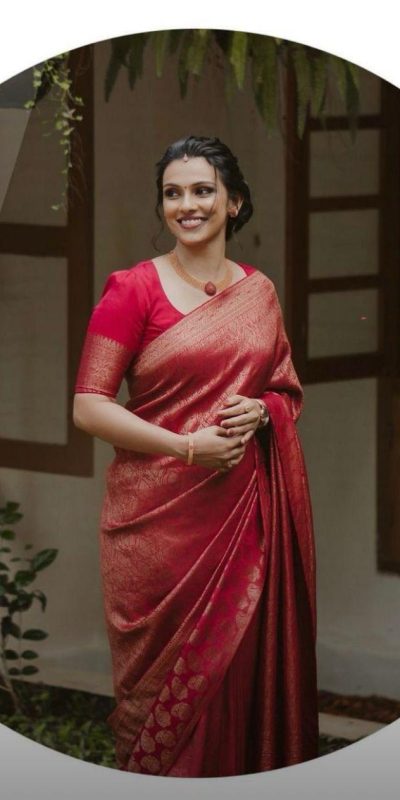 Beautiful Red Color Soft Lichi Silk Jacquard Work On All Over Saree