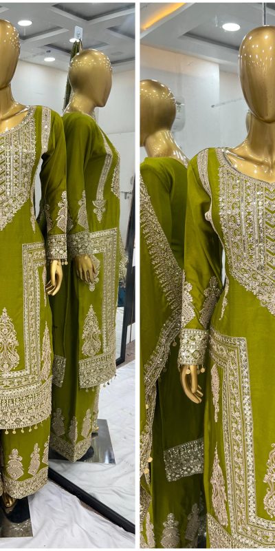 Bright Mahanadi Green Color Chinnon Silk With Embroidery Coding Dori-Sequence Work Salwar Suit