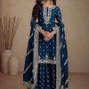 Classic Blue Color Heavy Semi Chinon Silk Codding Embroidery Salwar Suit