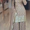 Cream Chinnon Silk Embroidery Sequence Work Real Mirror Hand Work Salwar Suit