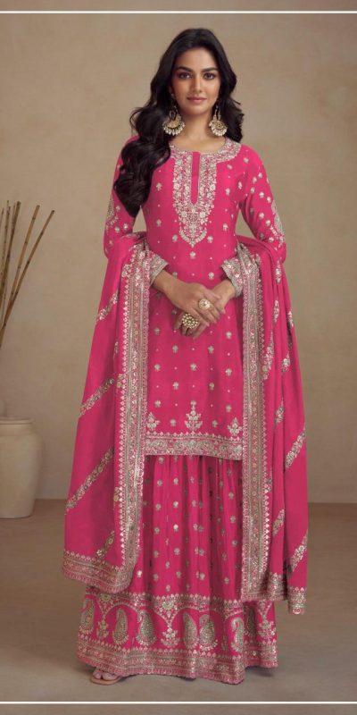 Classic Pink Color Heavy Semi Chinon Silk Codding Embroidery Salwar Suit
