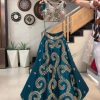 Peacock Blue Taffeta Silk Original Glass Mirror Work Lehenga