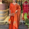 Fancy Orange Color Faux Georgette With Heavy Embroidery Sequence Work Salwar Suit