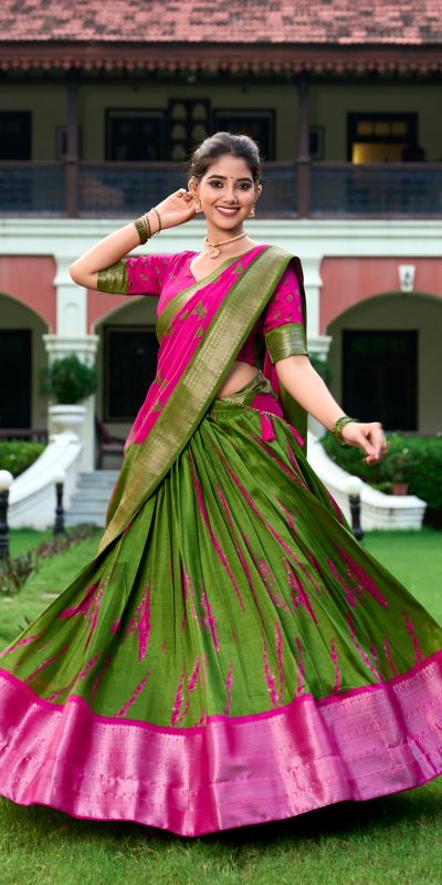 Fantastic Pink Color Dola Silk Shikora Print Zari Border Lehenga Choli