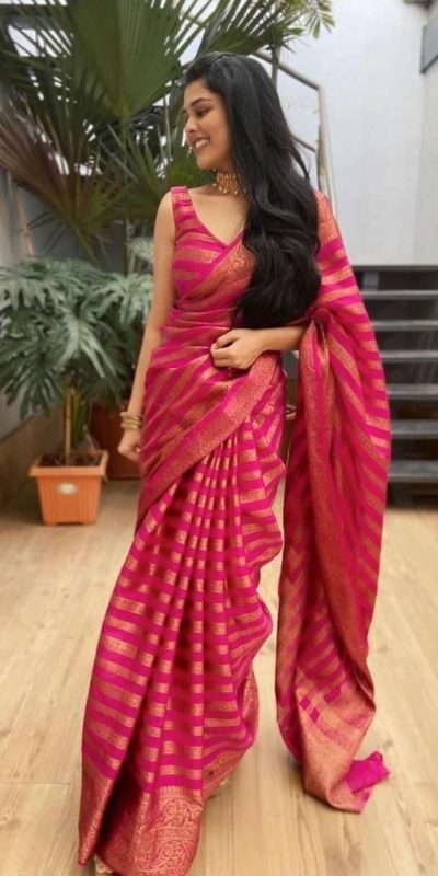 Fantastic Pink Color Soft Lichi Silk Jacquard Work On All Over Saree