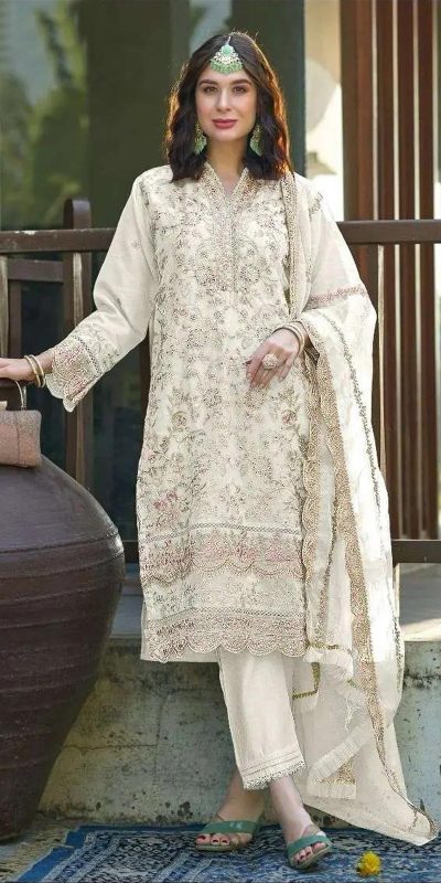 Fantastic White Color Organza With Embroidery Sequence Work Salwar Suit