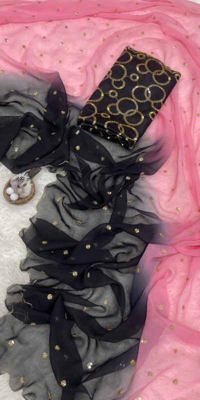 Gorgeous Black Color Georgette With Sequence Worked Butti Saree