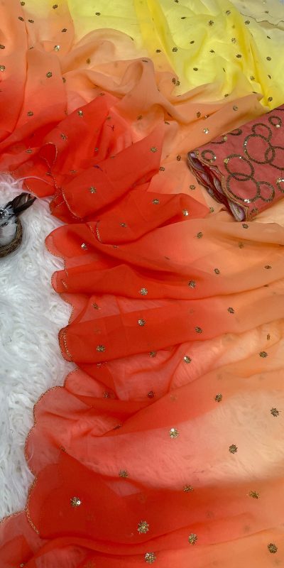 Gorgeous Orange Color Georgette With Sequence Worked Butti Saree