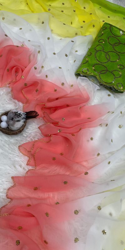 Gorgeous Peach Color Georgette With Sequence Worked Butti Saree