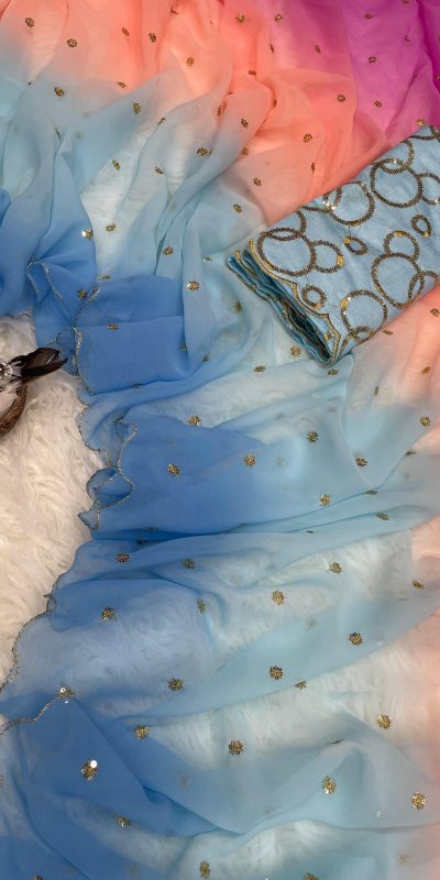 Gorgeous Sky Blue Color Georgette With Sequence Worked Butti Saree