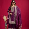 Purple Chinnon Silk With Embroidery Work Sharara Suit
