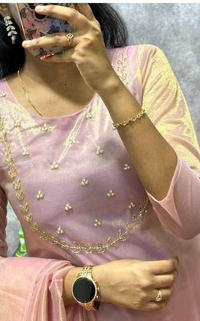 Superb Light pink Color Heavy Twill Golden Shining Fabric Kurti