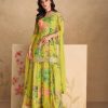 Parrot Green Chinon Printed Embroidery Work Sharara Suit