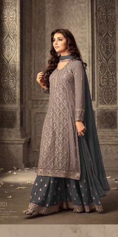 Pretty Grey Color Georgette With Embroidery work With Stone Salwar Suit