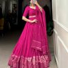 Pretty Pink Color Pure Chanderi Plain With Zari Weaving Work Border Lehenga Choli