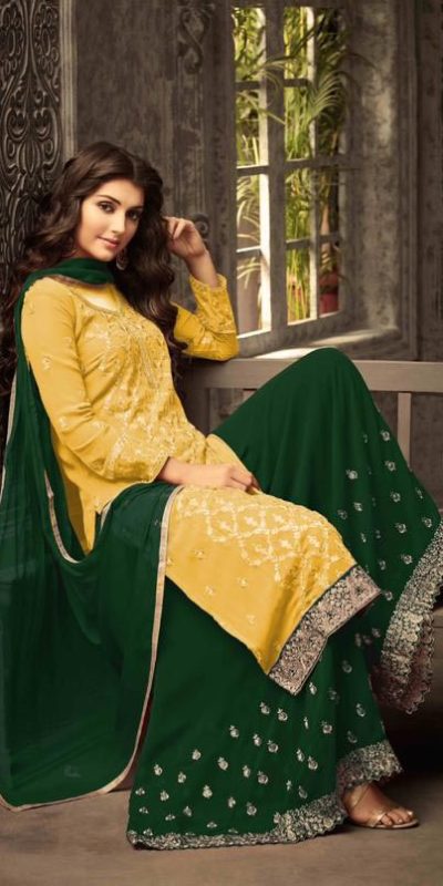 Pretty Yellow Color Georgette With Embroidery work With Stone Salwar Suit