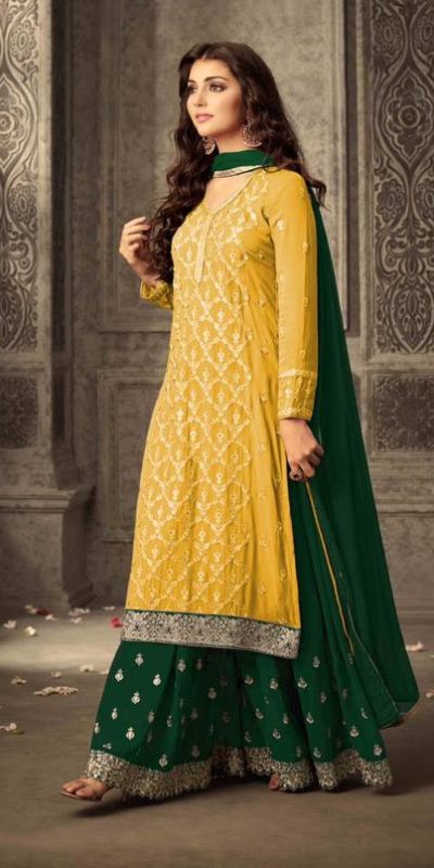Pretty Yellow Color Georgette With Embroidery work With Stone Salwar Suit