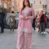 Light Pink Faux Georgette With Embroidery Sharara Suit