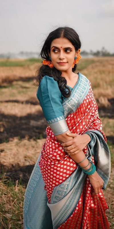 Special Red Color Soft Litchi Silk Jacquard Work Sequence Saree