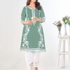 Pista Green Georgette and Heavy Embroidery work Kurti With Pant