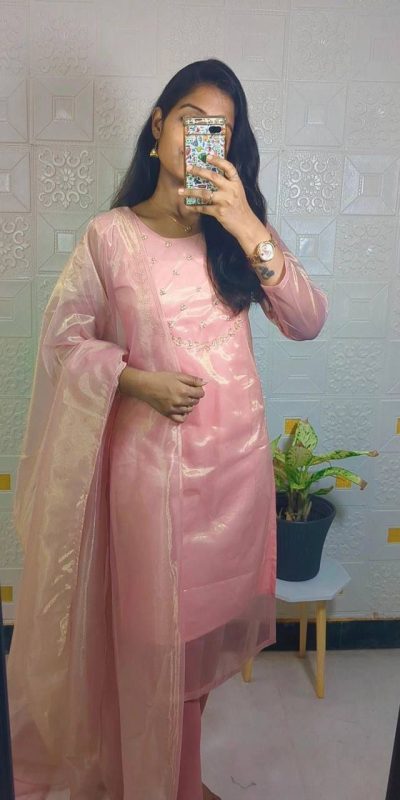 Superb pink Color Heavy Twill Golden Shining Fabric Kurti
