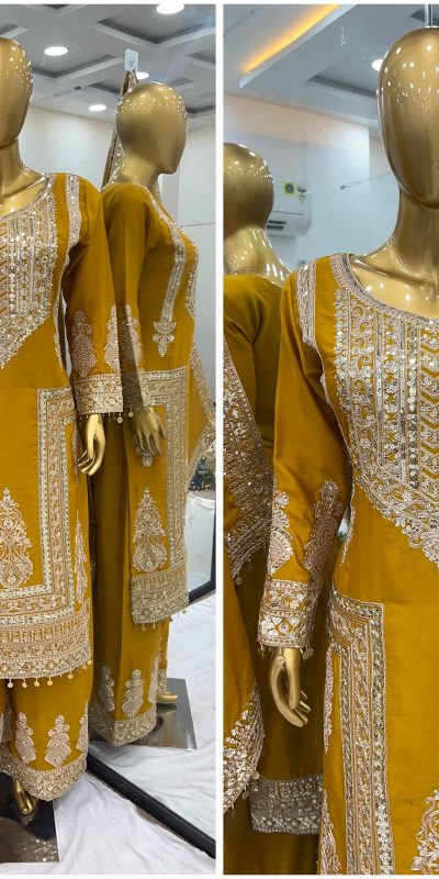 Bright Yellow Color Chinnon Silk With Embroidery Coding Dori-Sequence Work Salwar Suit