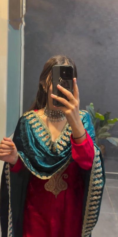 Magical Red Color Velvet With Heavy Embroidery Sequence Salwar Suit