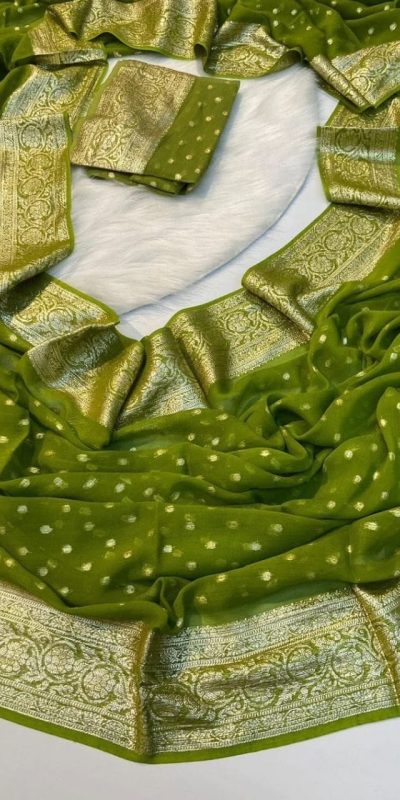 Green Viscose Georgette With Running Blouse Saree