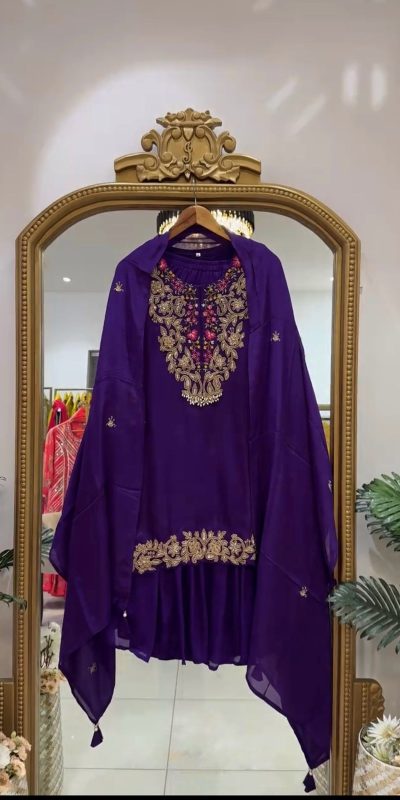 Amazing Violet Color Faux Georgette With 5mm Embroidery Sequence Work Salwar Suit