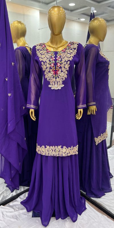 Amazing Violet Color Faux Georgette With 5mm Embroidery Sequence Work Salwar Suit