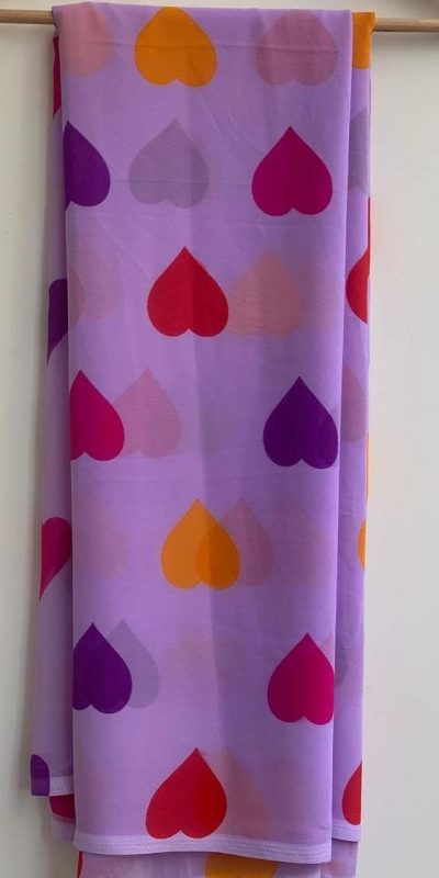 Purple Soft Georgette Silk Digital Print Heart Design Saree