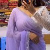Amazing Purple Georgette Hot Fix Stone Work Saree