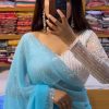 Amazing Sky Blue Georgette Hot Fix Stone Work Saree
