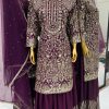 Wine Chinnon Silk Embroidery Sequence With Moti Work Salwar Suit