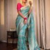 Attractive Sky Blue Color Soft Lichi Silk Kubera Pattu On All Over Saree