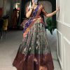 Navy Blue Silk Jacquard Zari Weaving Work Lehenga Choli