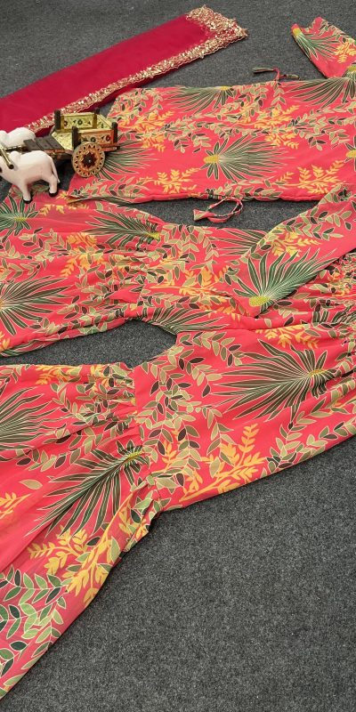 Beautiful Orange Color Silk- Faux Georgette Digital Print Salwar Suit