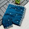 Peacock Blue Rangoli Chiffon Embroidery Cut Work Saree
