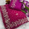 Pink Georgette Bandhni Print Pita Work Embroidery Saree