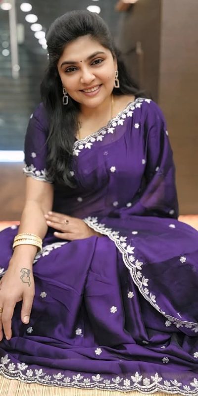 Purple Rangoli Chiffon Embroidery Cut Work Saree